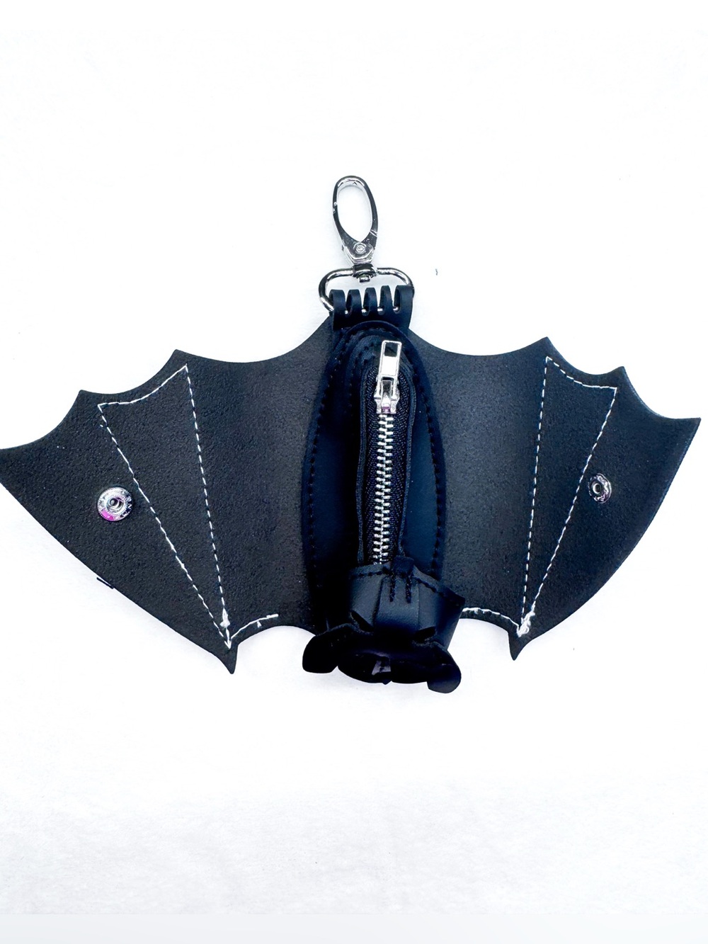 Bat Hidden Compartment Faux Leather Bag Charm Keychain - Picture 3 of 8